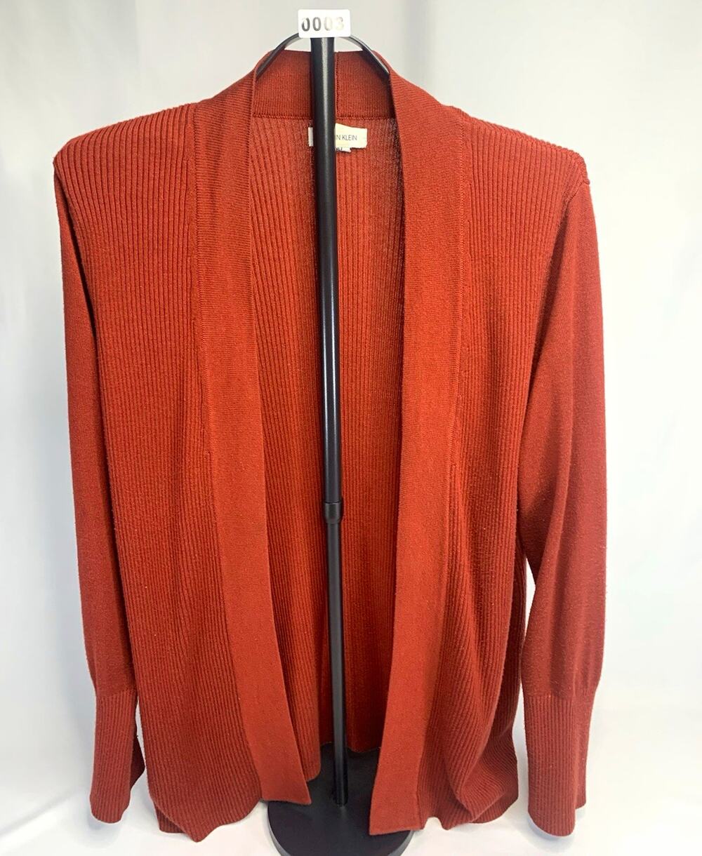 Calvin Klein Rust Rib-Knit Open Front V-Neck Long Sleeve Cardigan Sweater XL